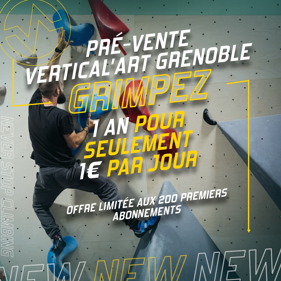 Offre de pré-inauguration à Vertical'Art Grenoble : Grimpez pendant un an pour seulement 1€ par jour !