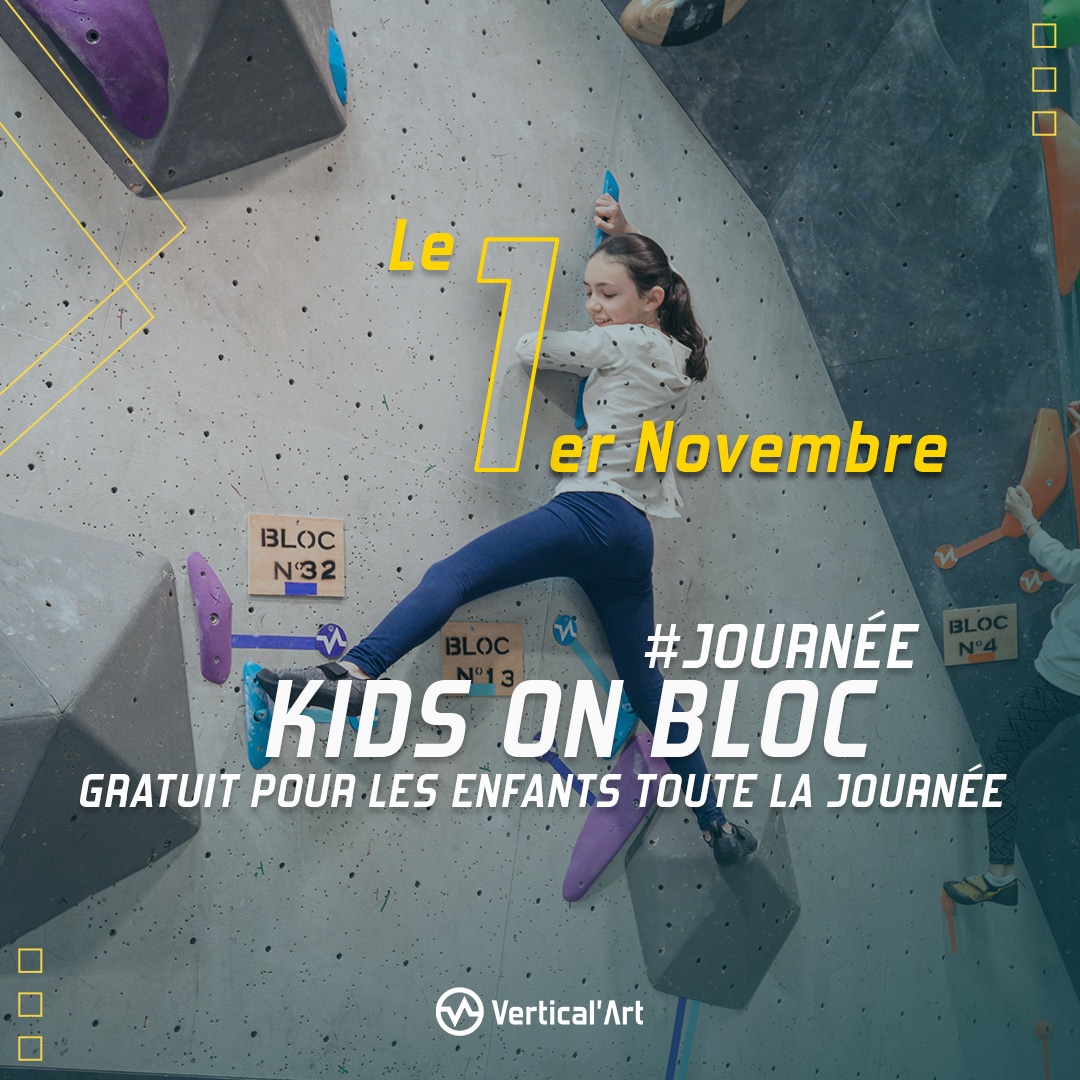 Kids on bloc mercredi 1er novembre à Vertical'Art Grenoble, escalade gratuite pour les enfants