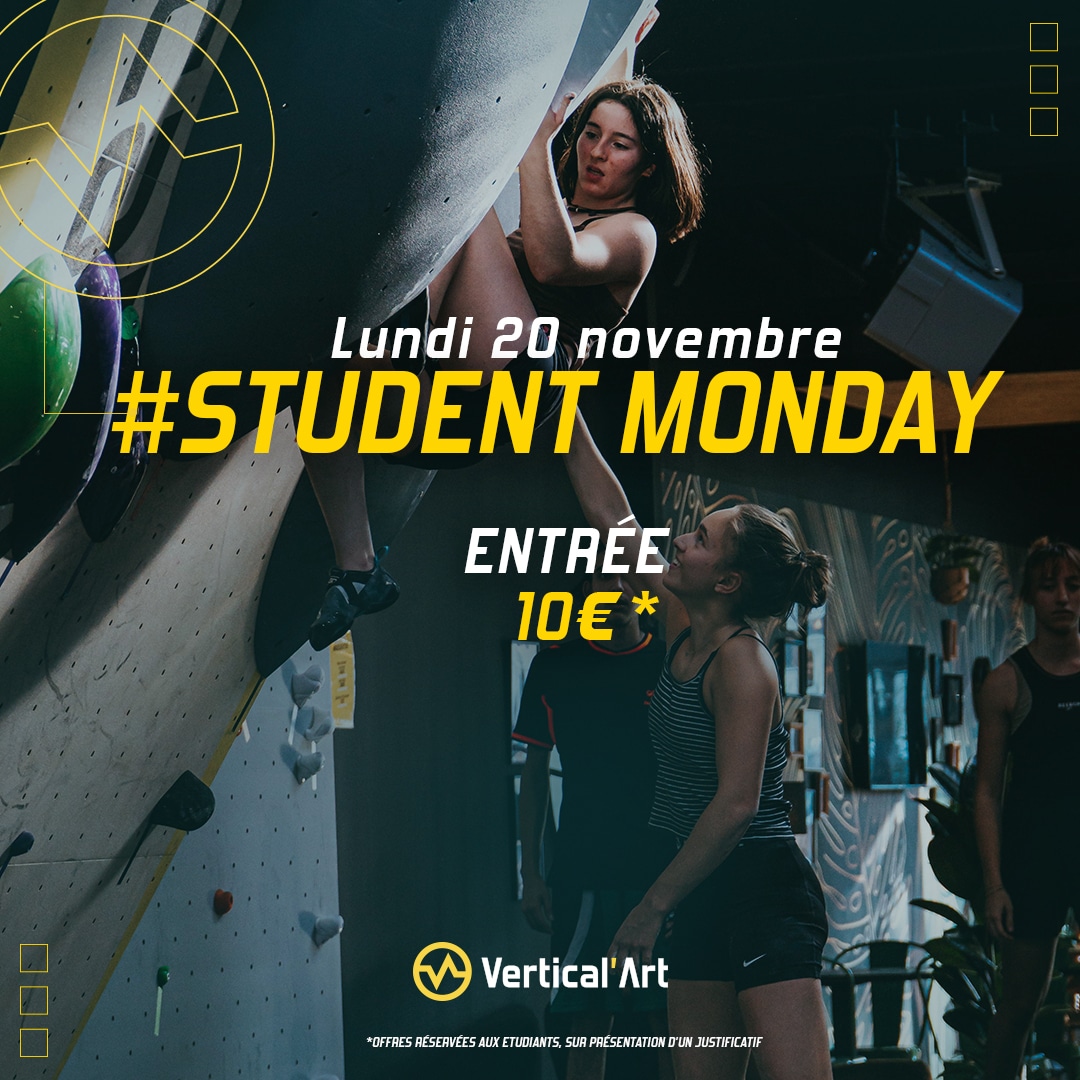 Student Monday à Vertical'Art Grenoble : Entrée escalade à 10€ pour les étudiants lundi 20 novembre